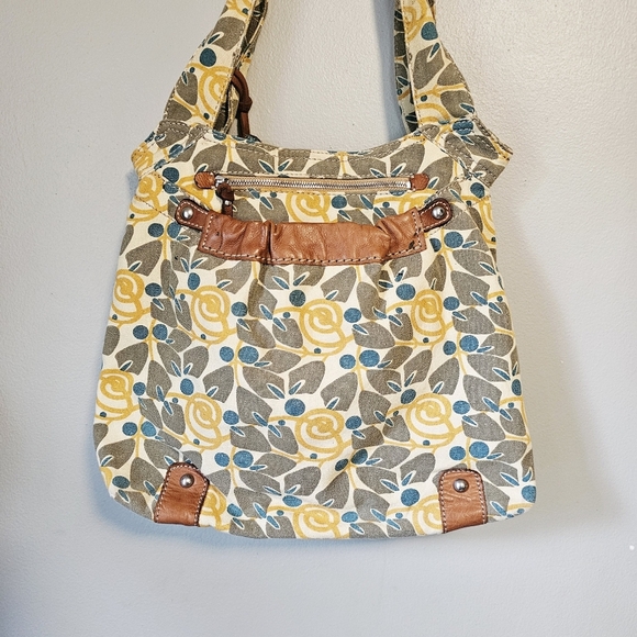 Fossil canvas Floral Patterned Tote Bag with Yellow and Blue Accents - Picture 7 of 11